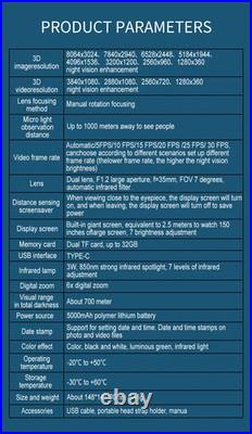 1000m 8K Night Vision Binoculars 3D VR 6X Digital Infrared Night Vision Compass