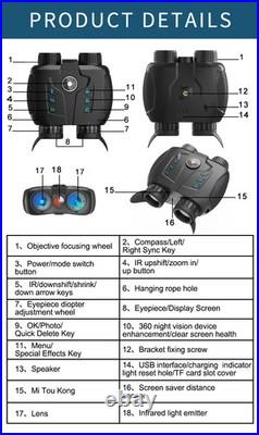 1000m 8K Night Vision Binoculars 3D VR 6X Digital Infrared Night Vision Compass