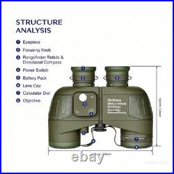 10x50 Marine Binoculars with Night Vision Rangefinder and Waterproof Compass NEW