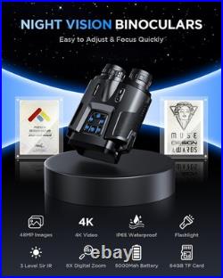 4K Night Vision Binoculars-8X Zoom/2000FT IR/5000mAh, 3'' HD Screen Night Vis