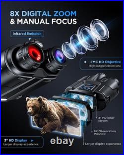 4K Night Vision Binoculars-8X Zoom/2000FT IR/5000mAh, 3'' HD Screen Night Vis