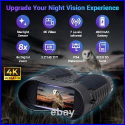4K Night Vision Goggles 8X Zoom Binoculars with 3.2'' Screen & 32GB SD Card