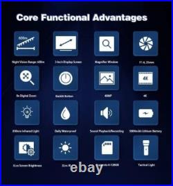 AUSHA 4K Night Vision Binoculars 40MP Camera IR 600m Range with 3 HD Display