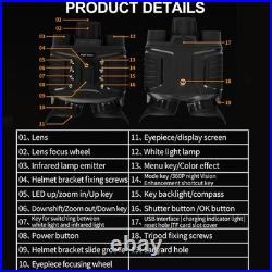 Digital Infrared Night Vision Binoculars 4K 3D Head Mounted Goggles 8X Zoom 300M