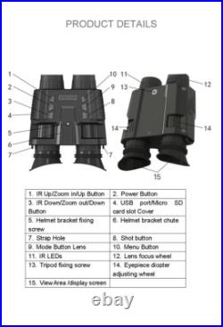 NV8000 3D Night Vision 850nm Zoom Binoculars Infrared Digital Head Mount Goggles