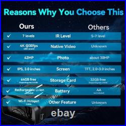 Night Vision Binoculars Binoculars for Adults, 4K Video with Sound, 42MP Ph