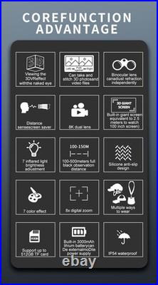 VRNV100 3D VR Head-mounted Night Vision Telescope 8X Digital Zooming Binocular