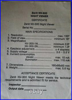 Zenit NV-300 Night Vision Built In IR Viewer Battery Op Case Manual Brand New